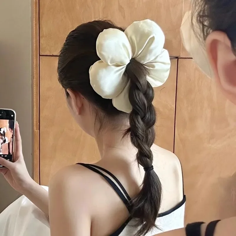 Silk Flower Hair Scrunchies Elastic Rubber Band Hair Ties Big Large Gum Ropes Ponytail Holders for Women Girls  Headwear