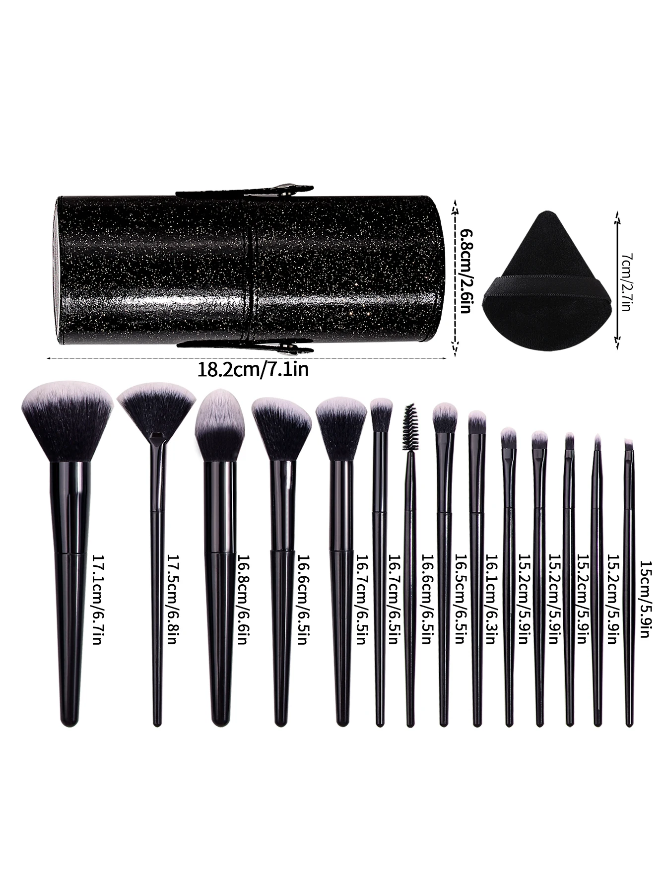 De 17-delige professionele make-upborstelset bevat een gezichtsborstelafdekking, een niet-klevende poederdons en een overdekte opbergemmer