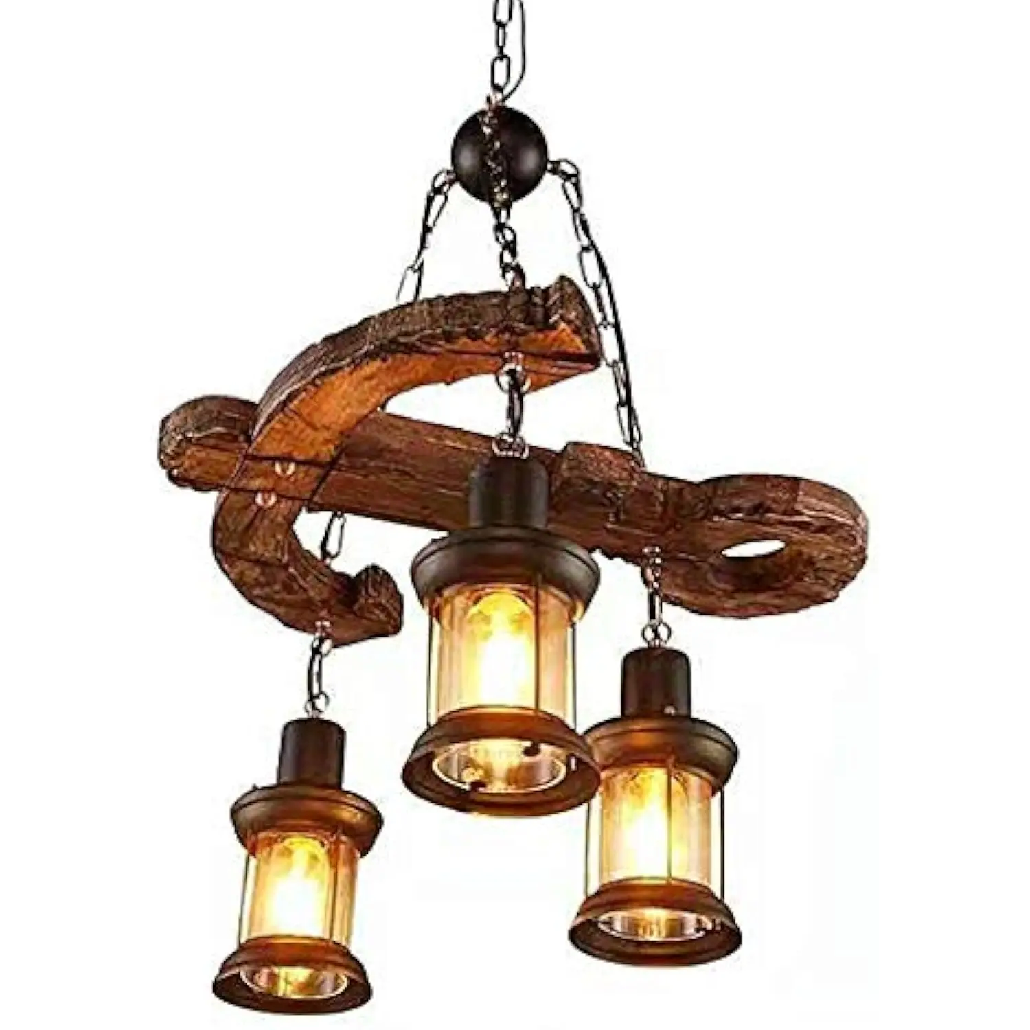 

Industrial Hanging Lantern Chandelier 3 Lights Loft Wooden Anchor Pendant Lighting Fixture for Kitchen Bar Restaurant