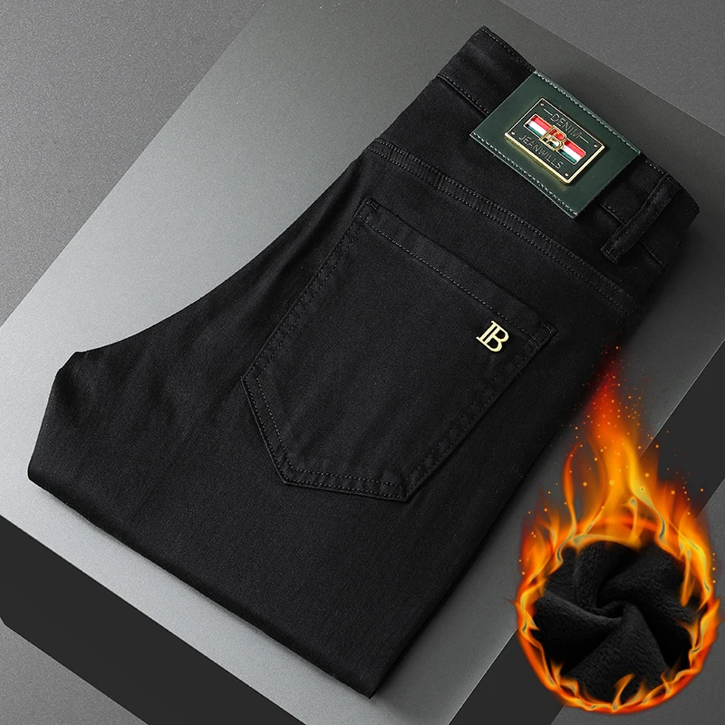 

Мужские повседневные джинсы Thiened Fce с подкладкой, зимние, теплые, приталенные, прямые, на молнии, из эластичного хлопкового денима