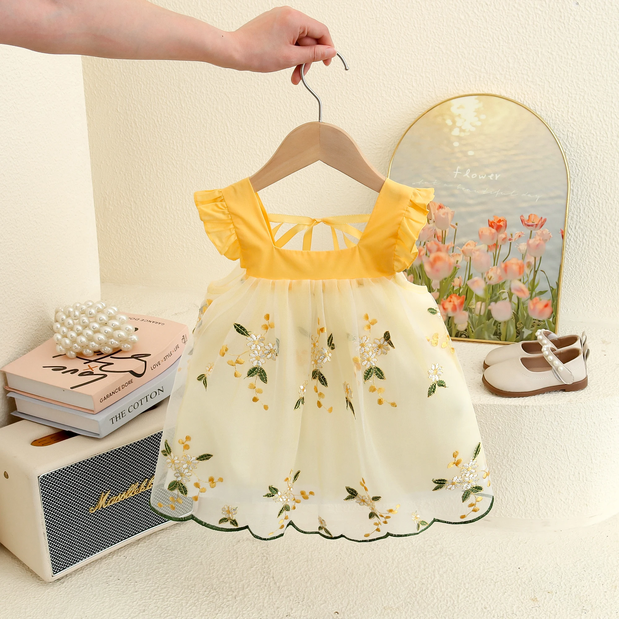 

Платья для маленьких девочек, летние сетчатые платья с цветочным принтом для девочек, милые платья принцессы с маленькими рукавами для девочек, вечерние платья для девочек ﻿