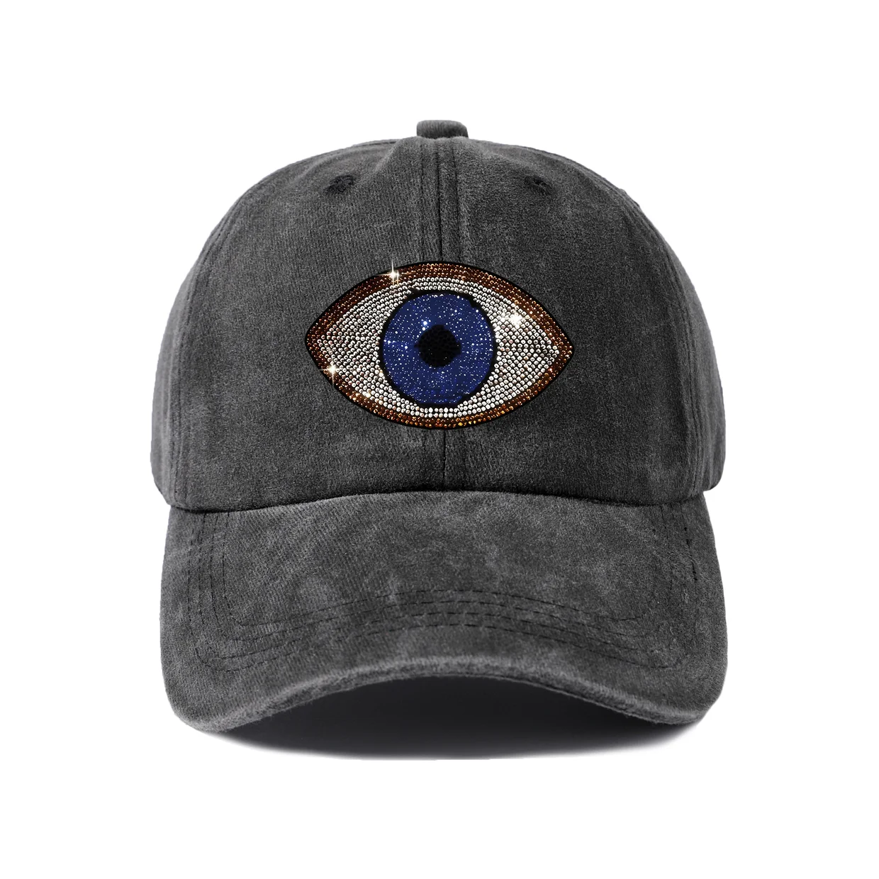 Blue Evil Eye Beaded Design Graphic Vintage Washed Baseball Cap, Adjustable Unisex Dad Hat for Men and Women