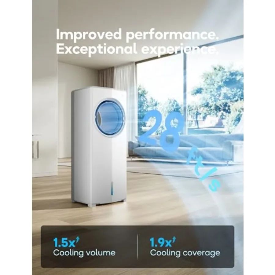 Windowless Portable Air Conditioner for bedroom use, ivory-colored evaporative cooler with ice packs, quiet operation and 3-spe