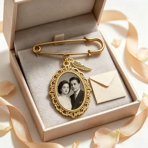 Custom photo commemorative pin brooch vintage brooch with angel wing design, personalised keepsake jewellery gift for loved ones