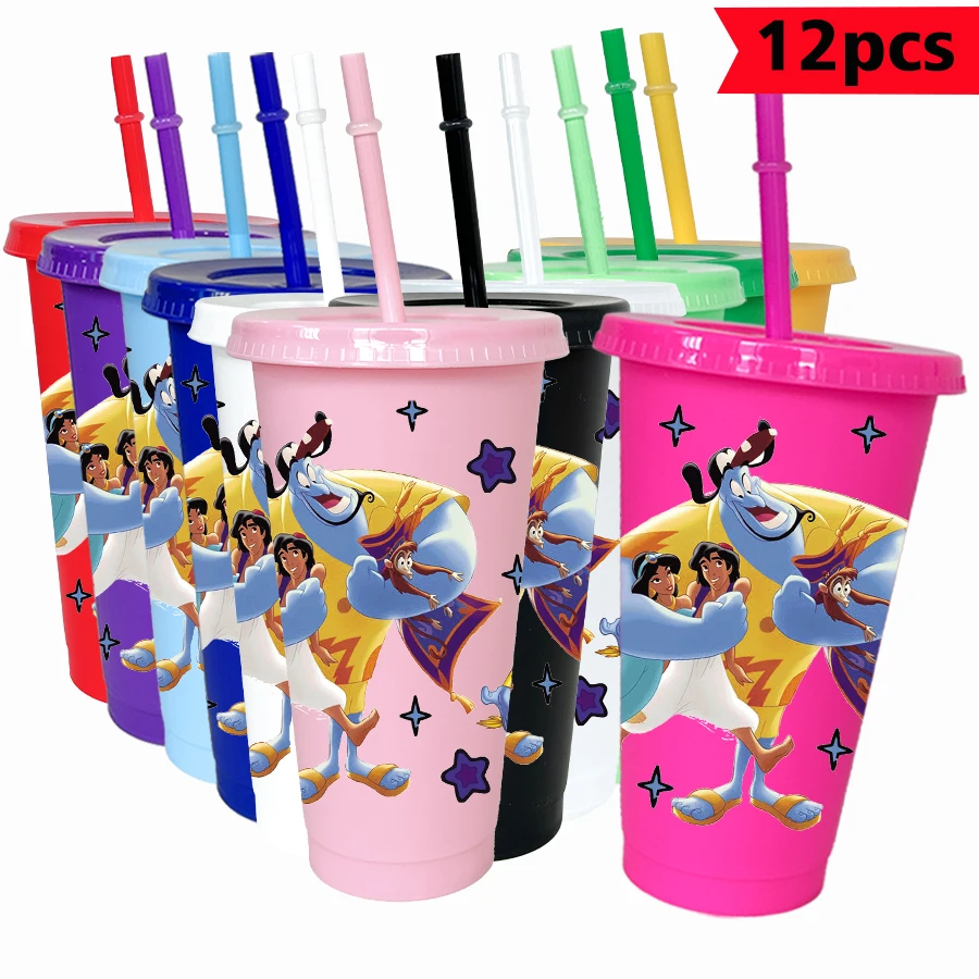 12 قطعة/الحزمة لافتة بحث ديزني جني 26 أونصة كوب ماء بلاستيكي متعدد الألوان أدوات الشرب لأعياد الميلاد/العودة إلى المدرسة