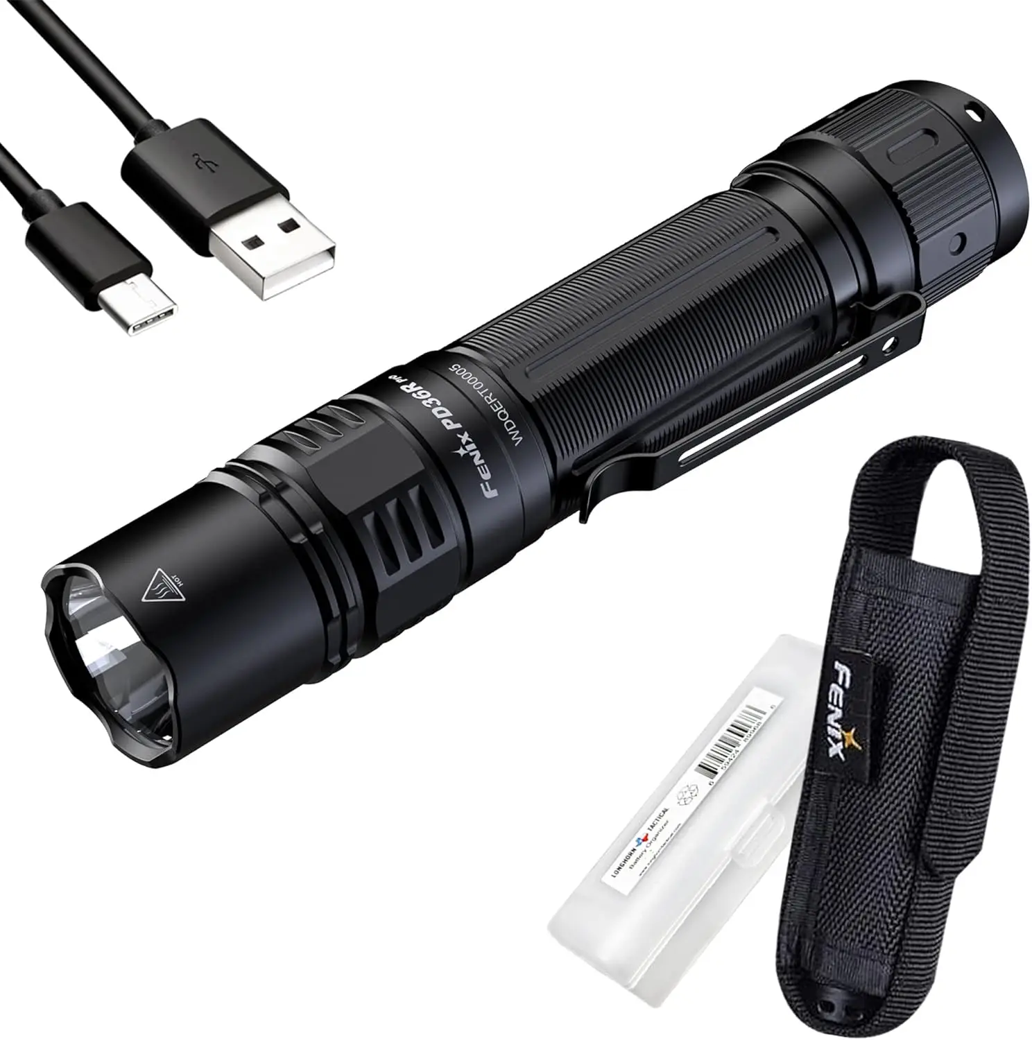 

2800 Lumen Tactical Flashlight with USB-C Rechargeable, Dual Rear Switches, Battery and Organizer Included