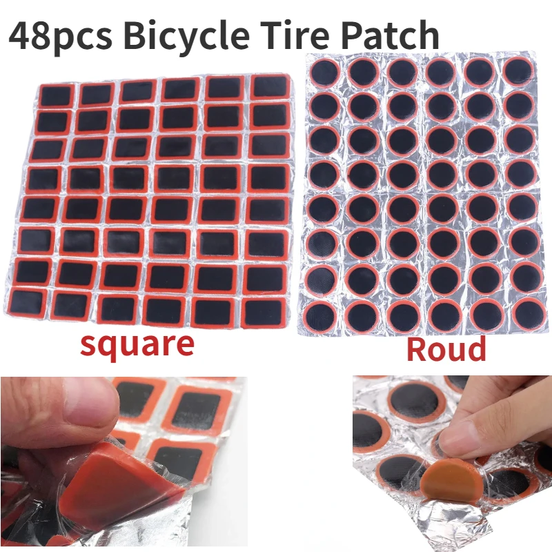 48 stücke Fahrrad reifen Patch 25mm 35mm Reifen Pannen schnelle Reparatur Reifens chutz Patch tragbare Fahrrad Innen reifen Reparatur werkzeuge