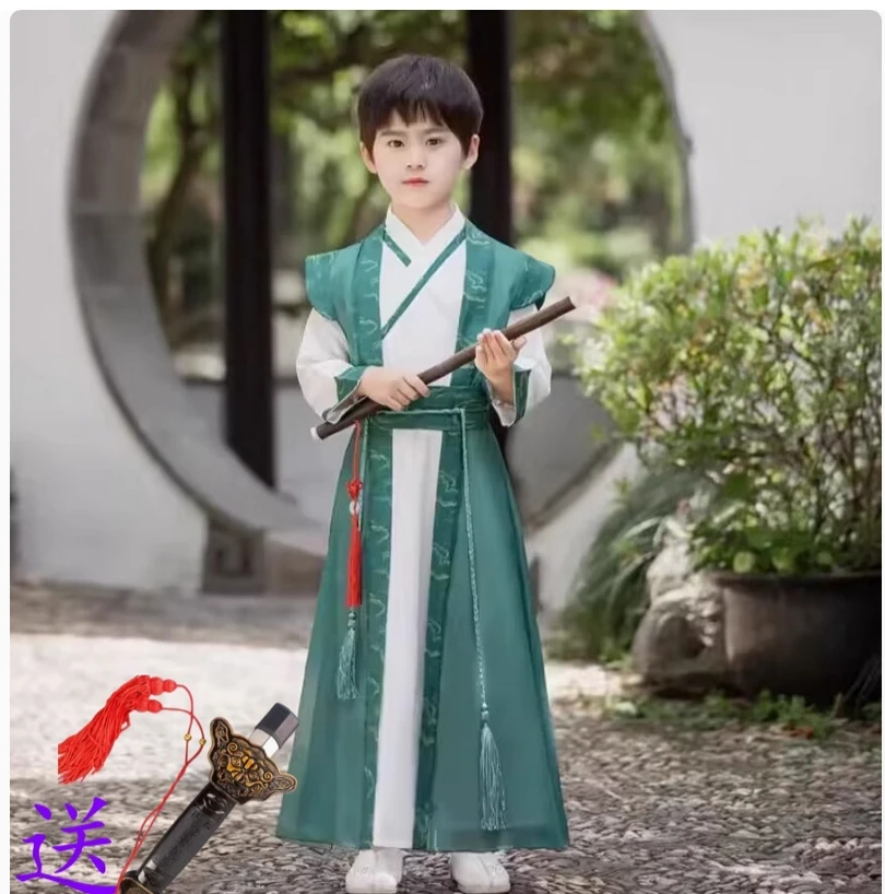 Roupas infantis, conjunto de estilo antigo estilo primavera hanfu para meninos, roupas tradicionais chinesas infantis, conjunto estilo tang