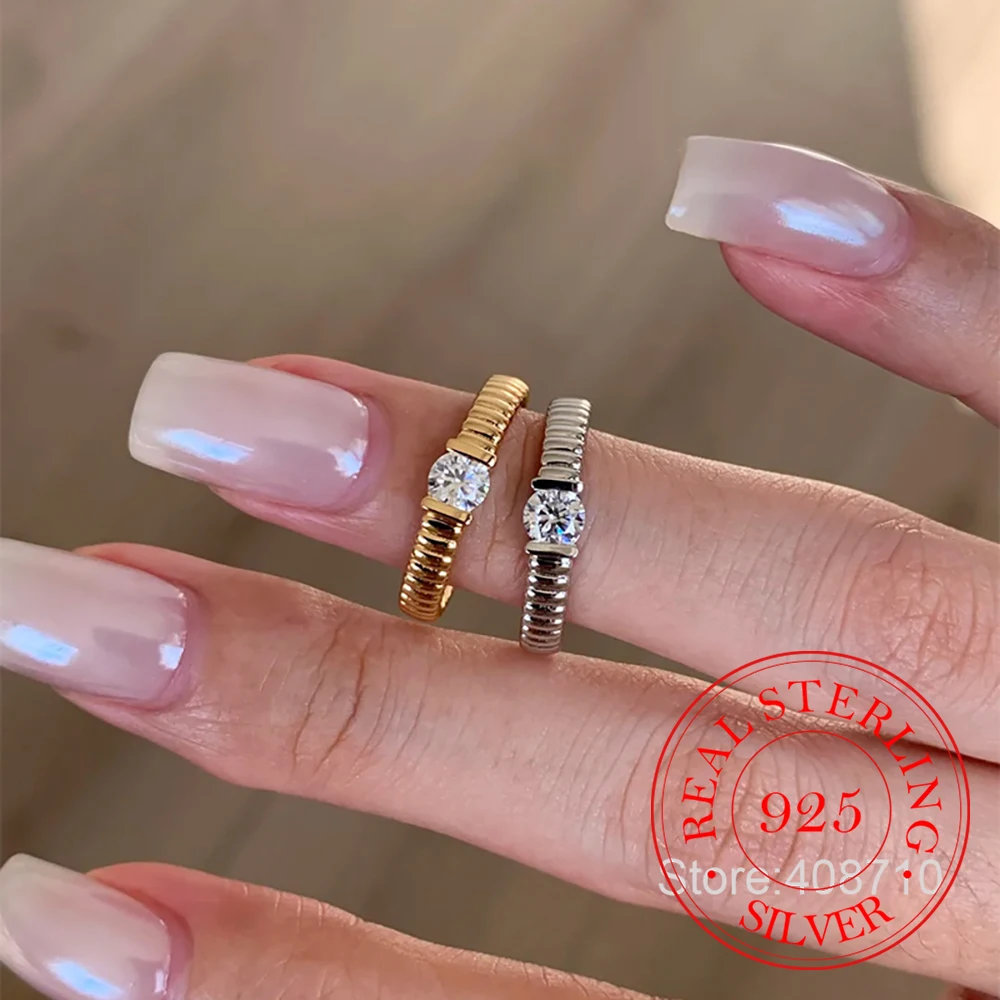 925 Sterling Silver Jewelry Luxury Vintage Round Crystal Finger Rings for Women Wedding Party Jewelry For Girls Friends Gift