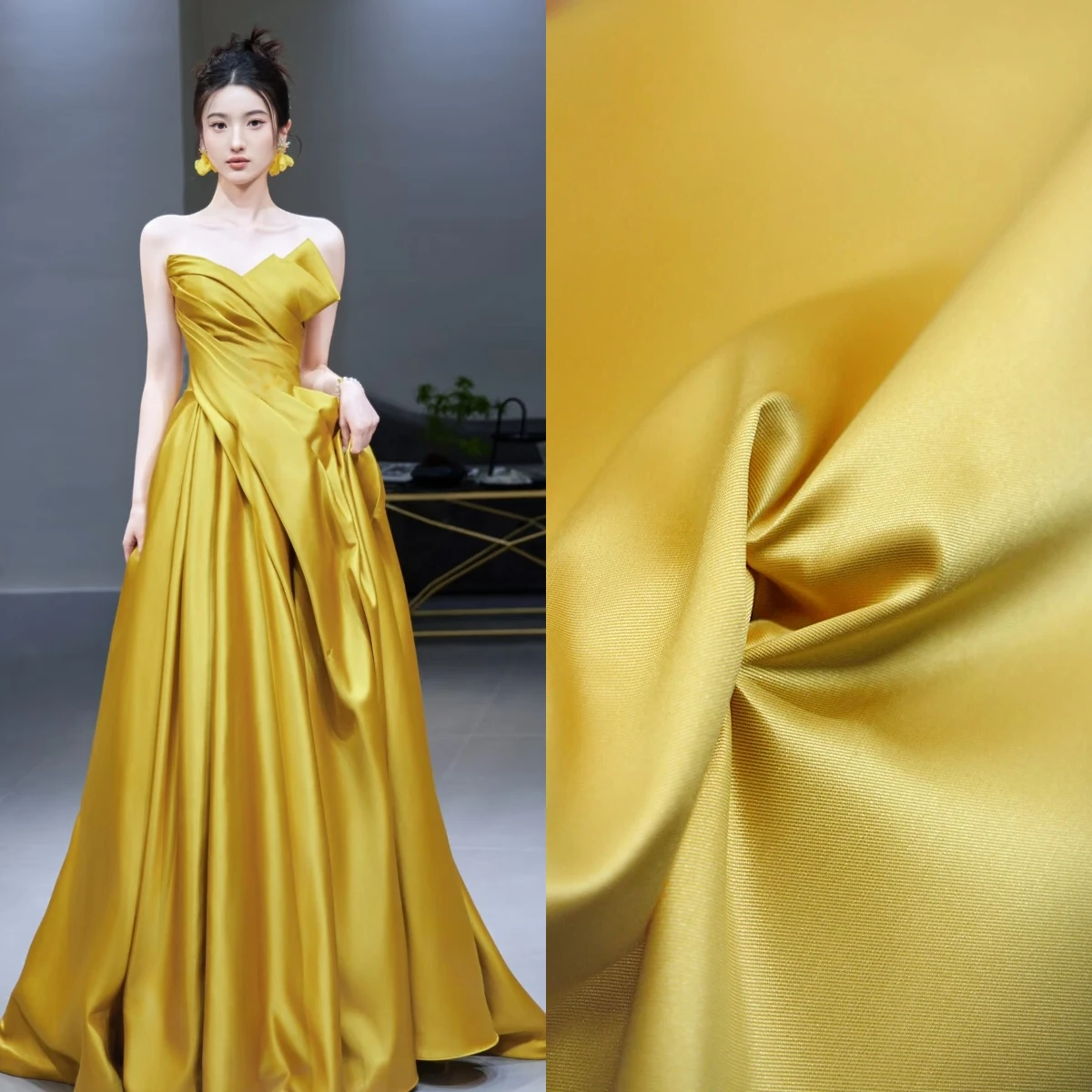 

Золотая/желтая роскошная утолщенная атласная ткань Mikado, жесткая тяжелая саржа для свадебных костюмов, свадебная одежда своими руками