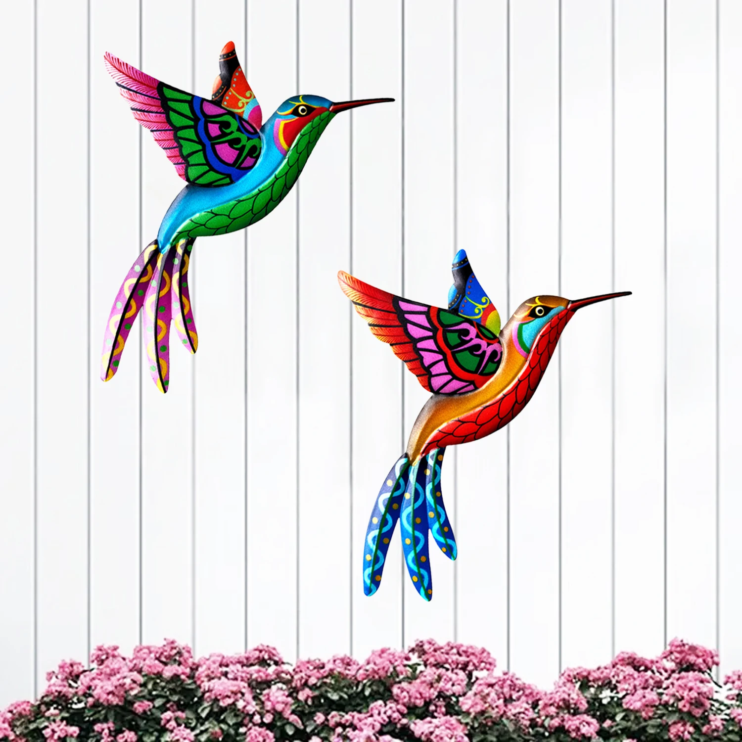 Metal Hummingbird Wall Decor Vibrant Iron Art Bird Sculptures Snail Hanging Ornament for Outdoor Home Office Yard Garden Wedding