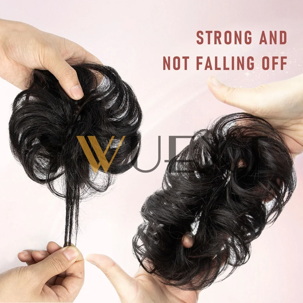 Curly Natural Human Hair Bun Chignon Updo Donut Real Hair Extensions Flexible Elastic Band Hair Piece 9 Colors Available image 5
