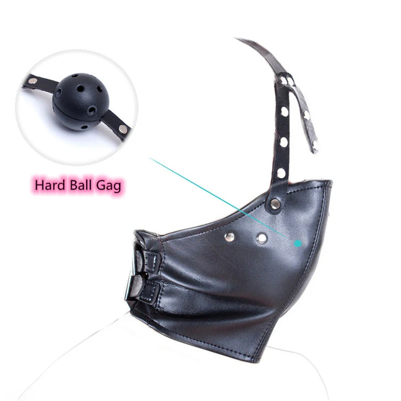 Sex Toy for Couple SM Leather Hood Half Face Mask,Head Harness Strap Muzzle Mask Gag,Slave BDSM Bondage Silicone Ball Gag Erotic