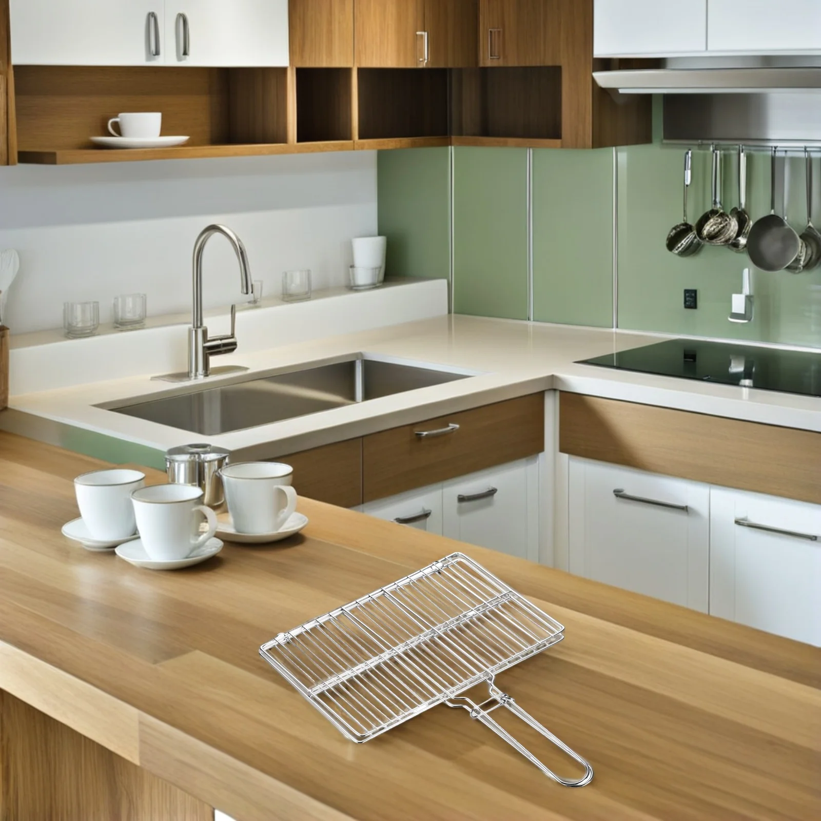 

Корзина для гриля для барбекю из нержавеющей стали, серебристая с ручкой, утолщенная, прочная, для пикника, кемпинга, гриля, сетка для барбекю с антипригарным покрытием