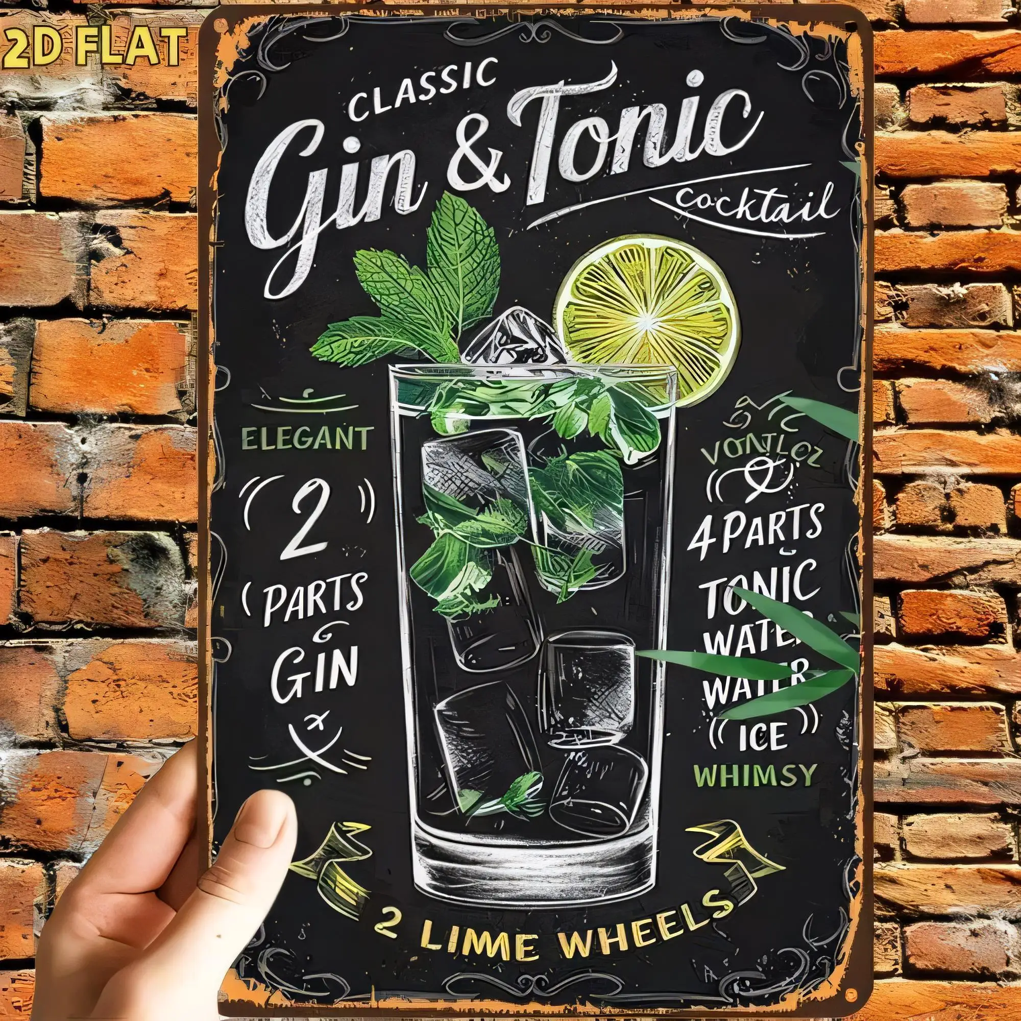 Tin Sign Metal Rustic Bar Decor “Classic Gin & Tonic Cocktail” Chalkboard Style Vintage Wall Art for Pub Man Cave Kitchen Barroo