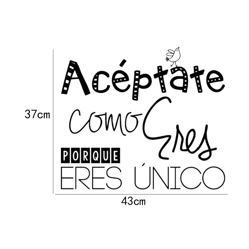 Aceptate Como Porque Eres Unico Wall Stickers With Motivating Phrase Spanish Quotes  Vinyl Decals Decorative Poster