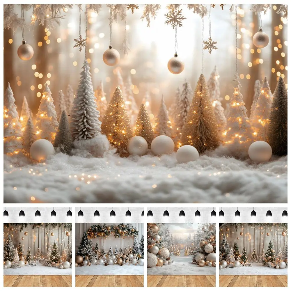 Christmas Photography Backdrop Pine Trees Gold Bells Xmas Baby Kids Portrait Photocall Background Decor Photo Studio Supplies