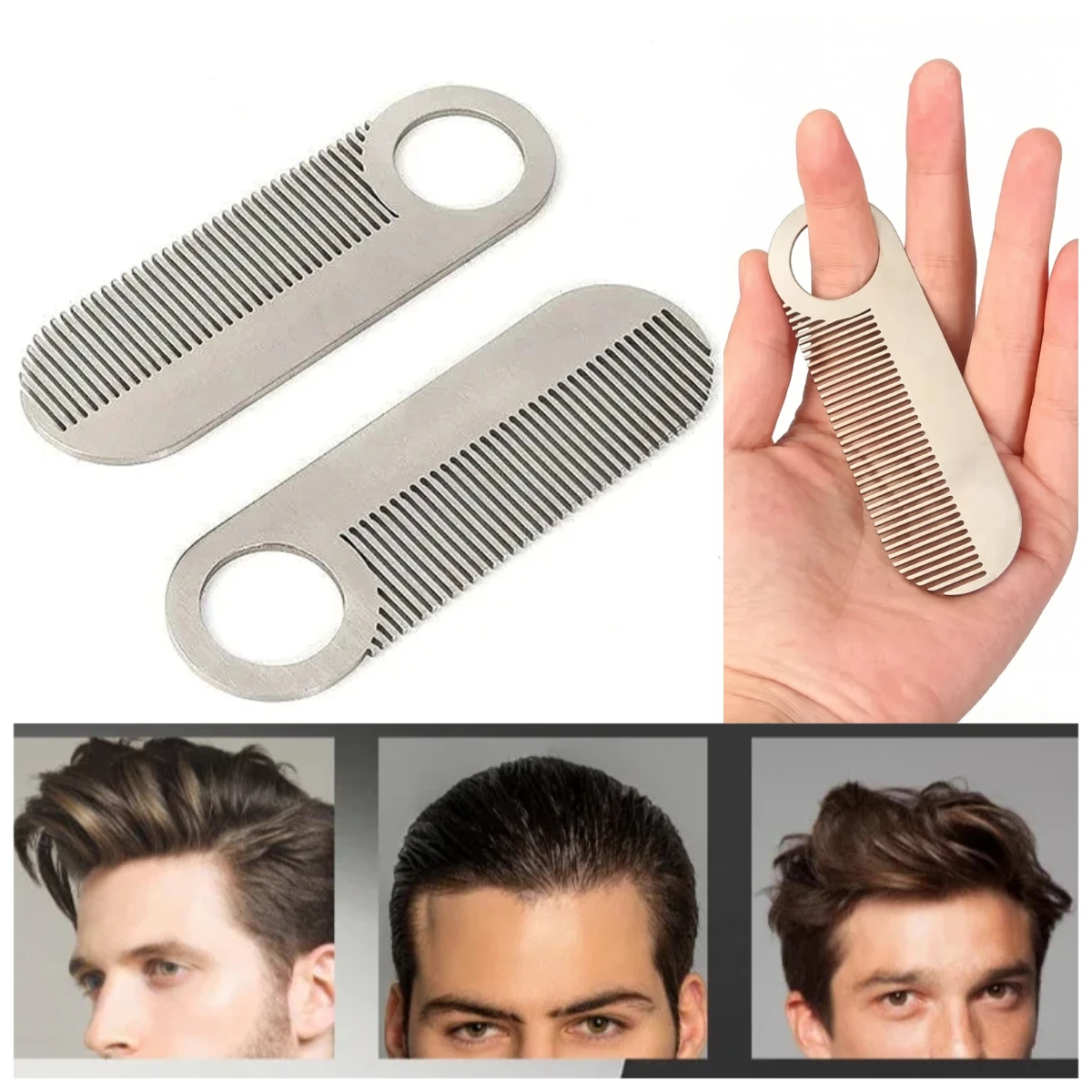 Stainless Steel Men's Beard Comb Portable Mini Oil Head Comb for Barber Mustache Care Shaping Tools Pocket Size Silver Hair Comb