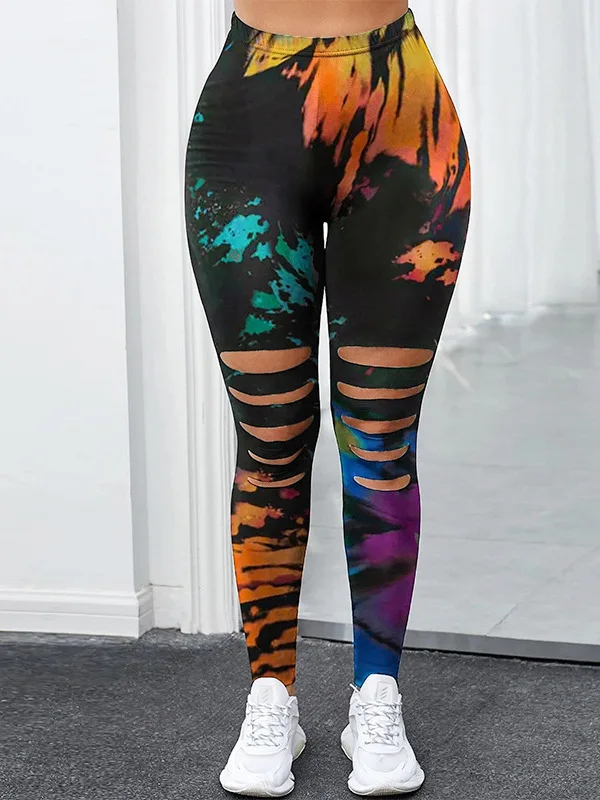Yogabroek met hoge taille Dames Slim Fit Uitgehold Veelzijdig ey Elastici Basislaagbroek Faionable Gescheurd ontwerp Sport