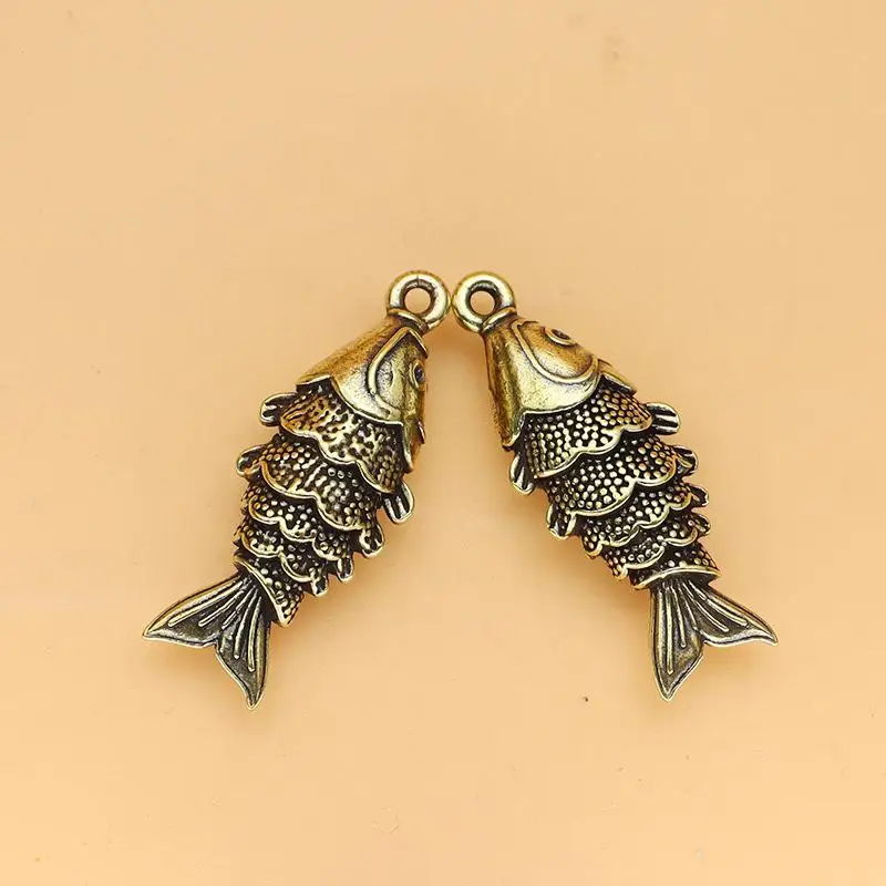 Vintage Koi-Fisch Schlüsselanhänger Anhänger Zubehör Messing Miniaturen Tischdekoration Klassische Kleine Tierfiguren Teehaustier Wohndekoration – Detail 5