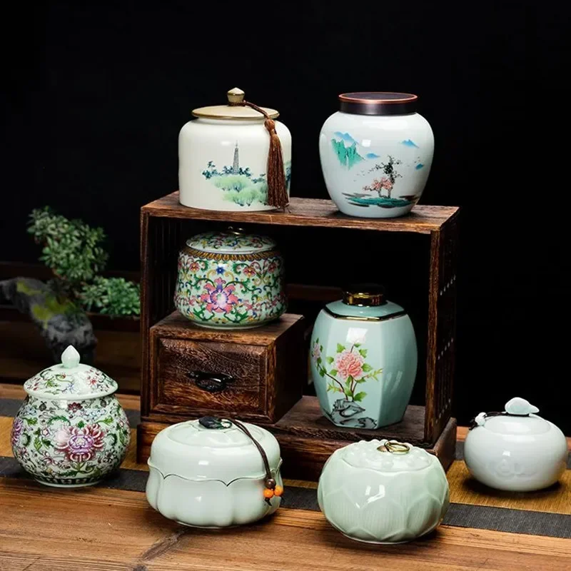 

Контейнер для рассыпного чая, китайский фарфор Puer Tin, керамический контейнер, герметичный кофе, фотоконтейнер для хранения