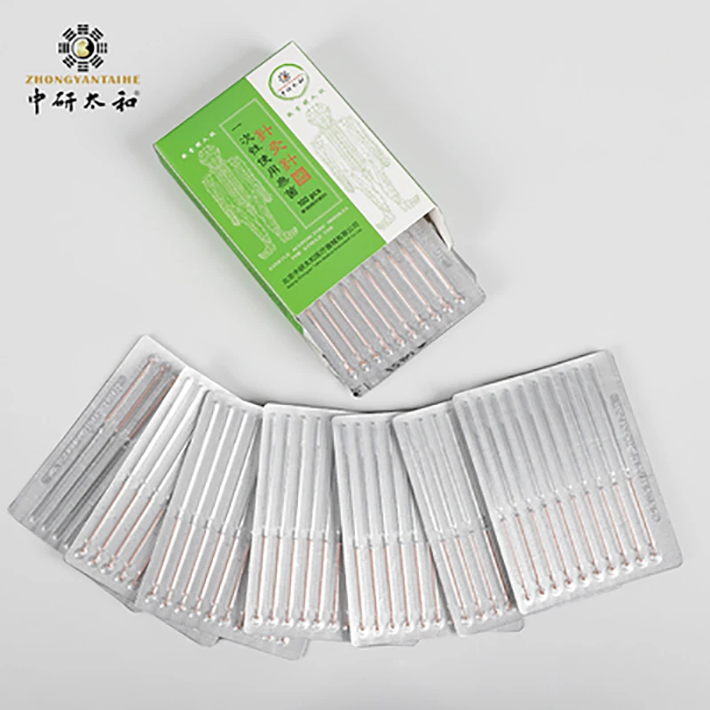 100 Pcs Disposable Copper Handle Acupuncture Needle Without Tube Sterile / Sharp Needle Acupuncture Individual Package Tin Foil