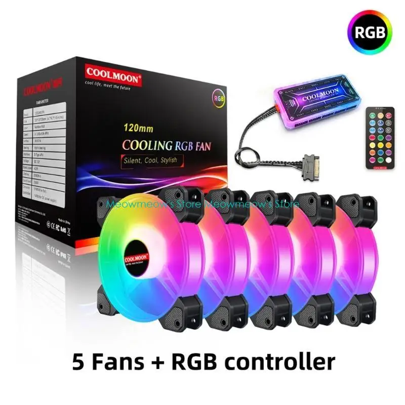 

W91A Coolmoon Computer Chassis Fan Adjust RGB Cooling Fan Silent Control Computer Cooler Cooling RGB for Case 120mm