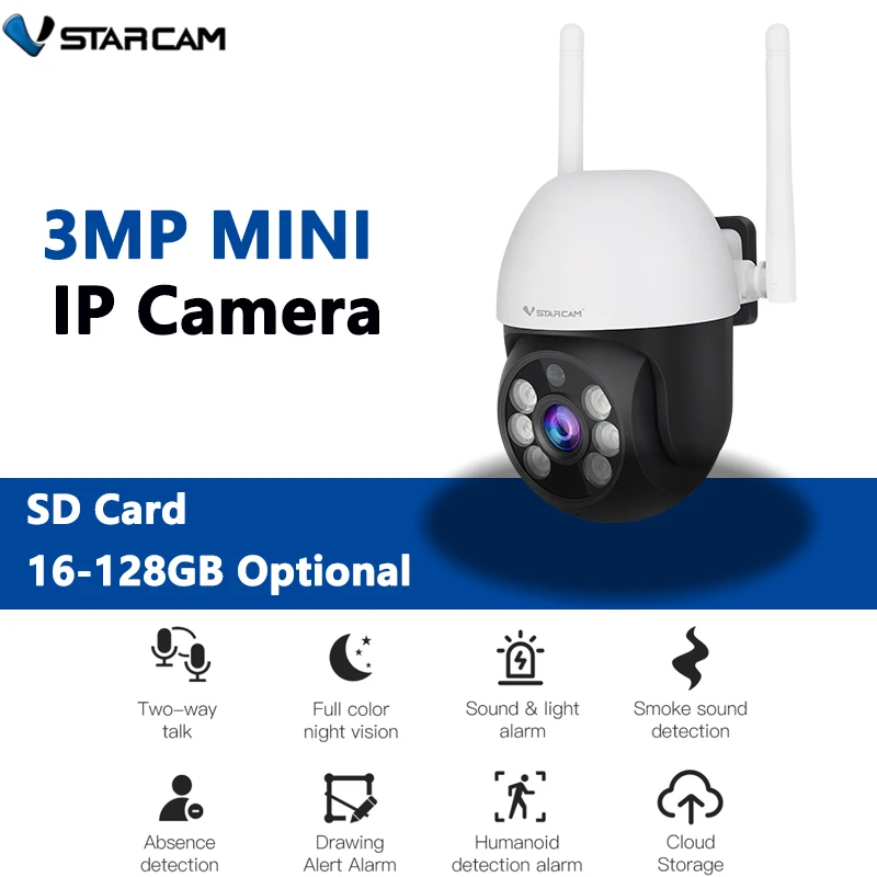 

Vstarcam New Outdoor Wireless 3MP HD 0.8 Inch IP Camera Smart Home Dome Waterproof Color Night Vision Security Protection Phone