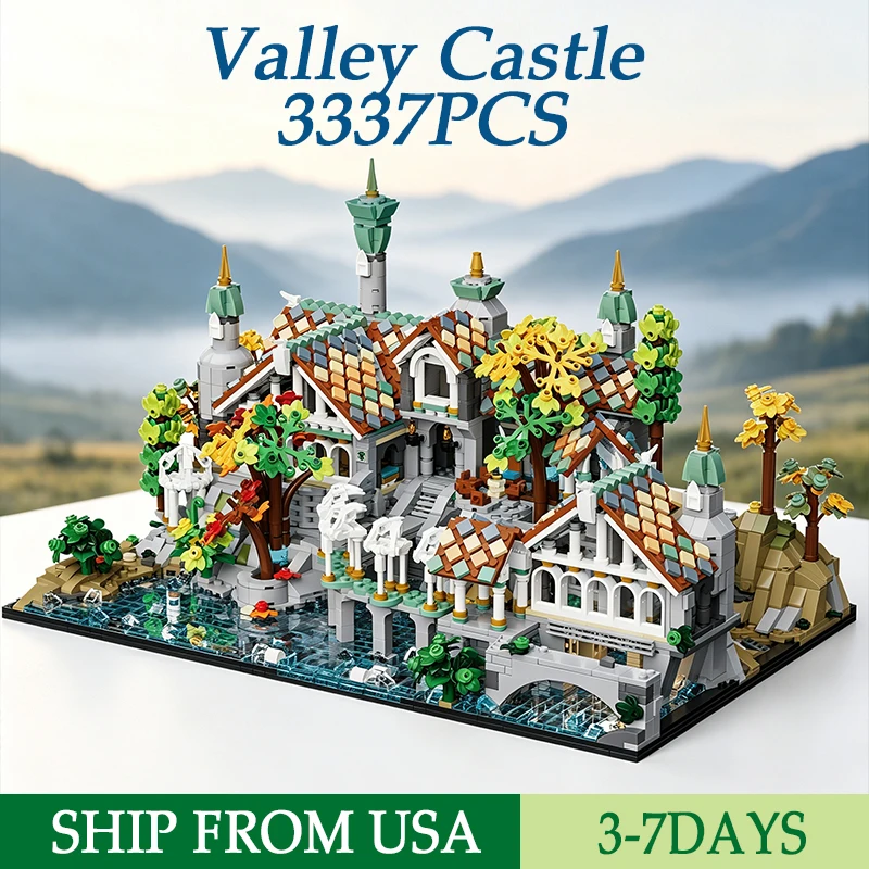 3337PCS The Last Homely House Elven Valley Castle Building Blocks Toys Medieval Magic Fairy Tale Architecture Brick Kit Home Deskop Ornaments Gifts For Birthday Holiday