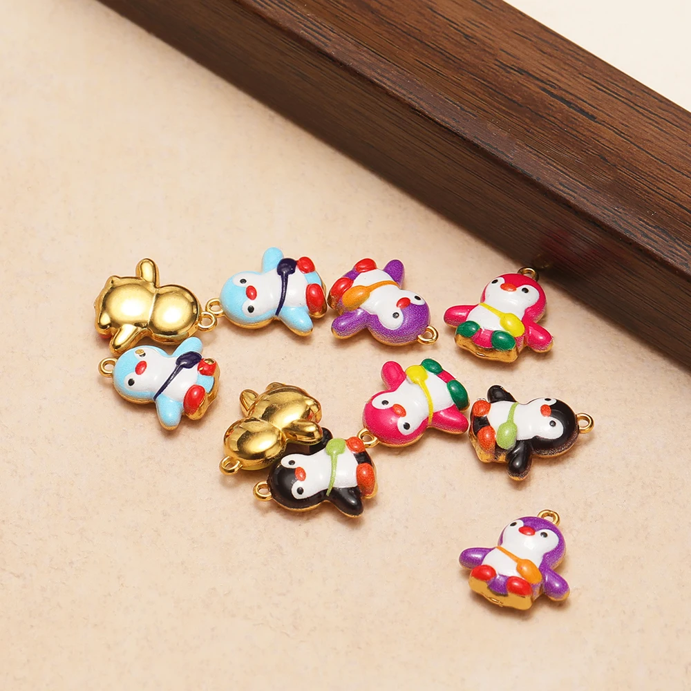 4pcs Stainless Steel Colorful Enamel Penguin Pendant Necklace Charms for  Bracelet Earrings Making DIY Children Jewelry Findings