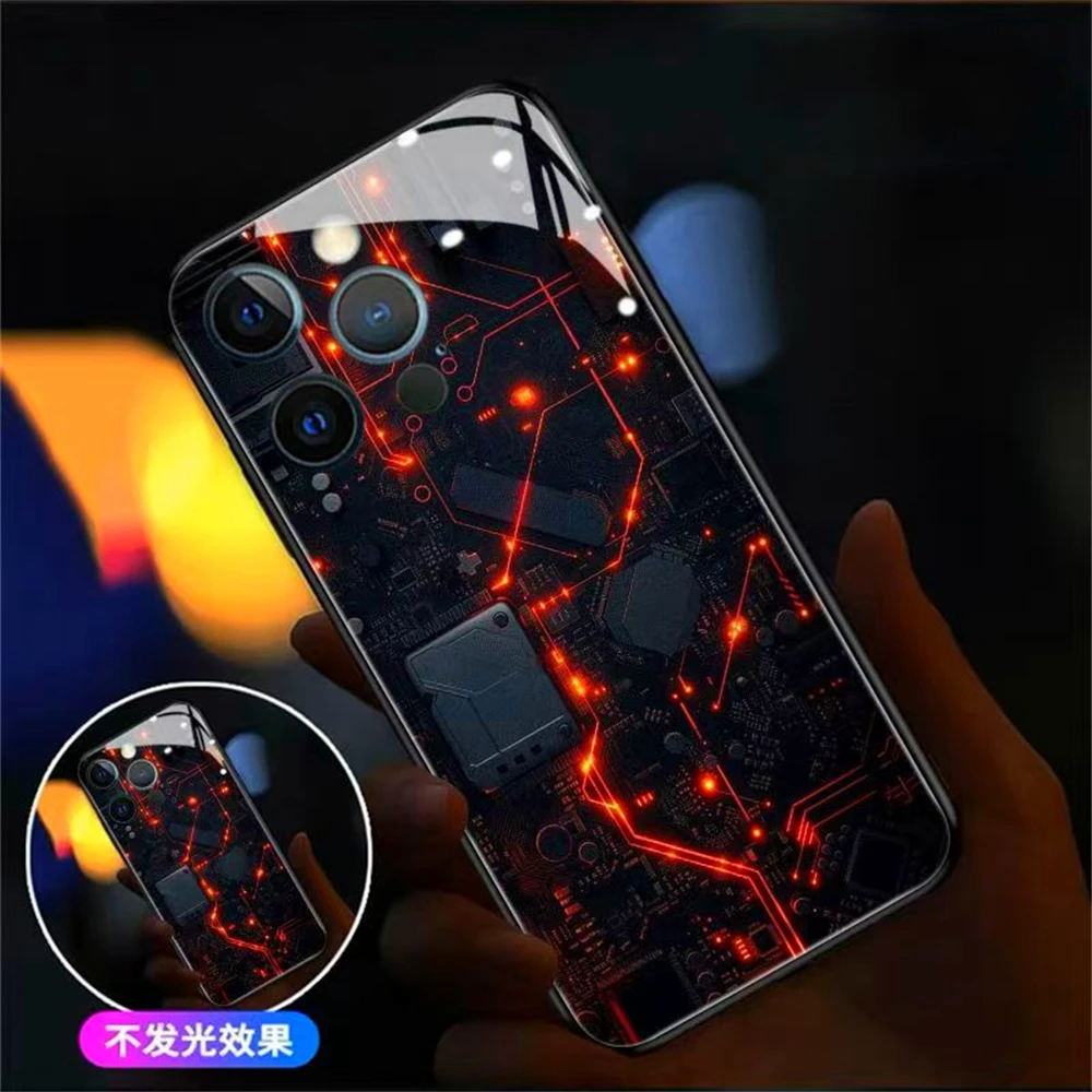 Leiterplatten-Kern-Design LED-Handyhülle Sprachgesteuerte Beleuchtung Handycover für iPhone Air 18 17 16 E 15 14 13 12 11 Pro Max – Detail 17