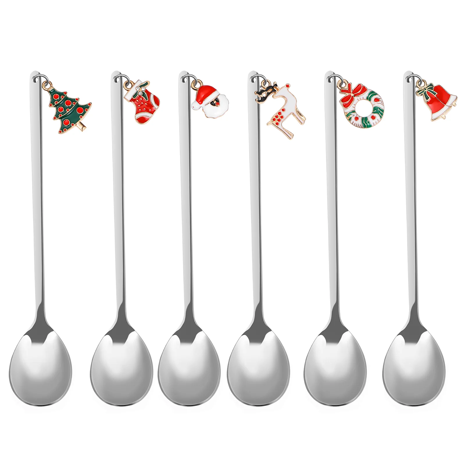 

Christmas Spoon Stainless Steel Coffee Spoons Dessert with Xmas Pendant Mixing Silver