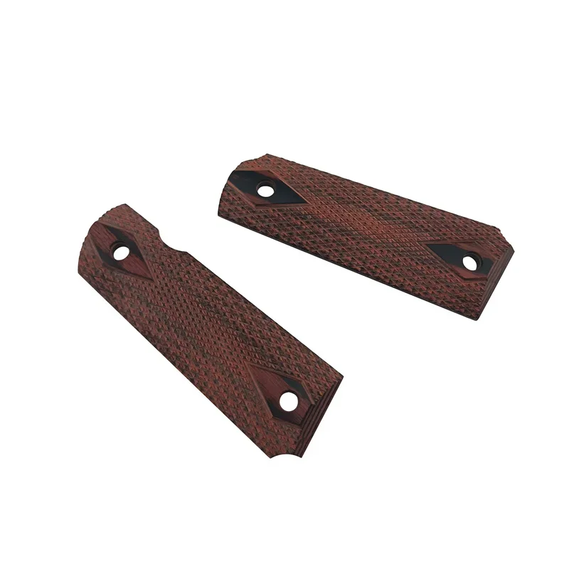 2Pieces Gun 1911 Grips Rosewood Laminate Checkered Ambi Cut Grips, DIY Making Pistol Scales Shank Accessories Anti-Slip Slab