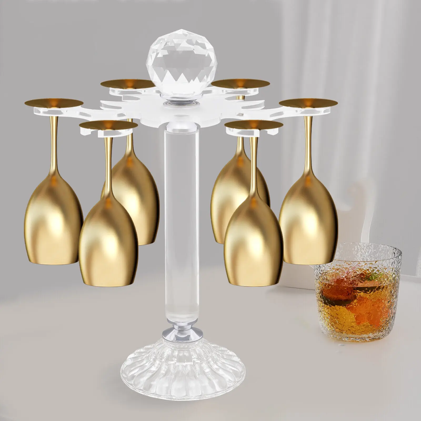Rotate 6 Wine Glass Storage Holder Elegant Desktop Crystal Glass Stemware Rack