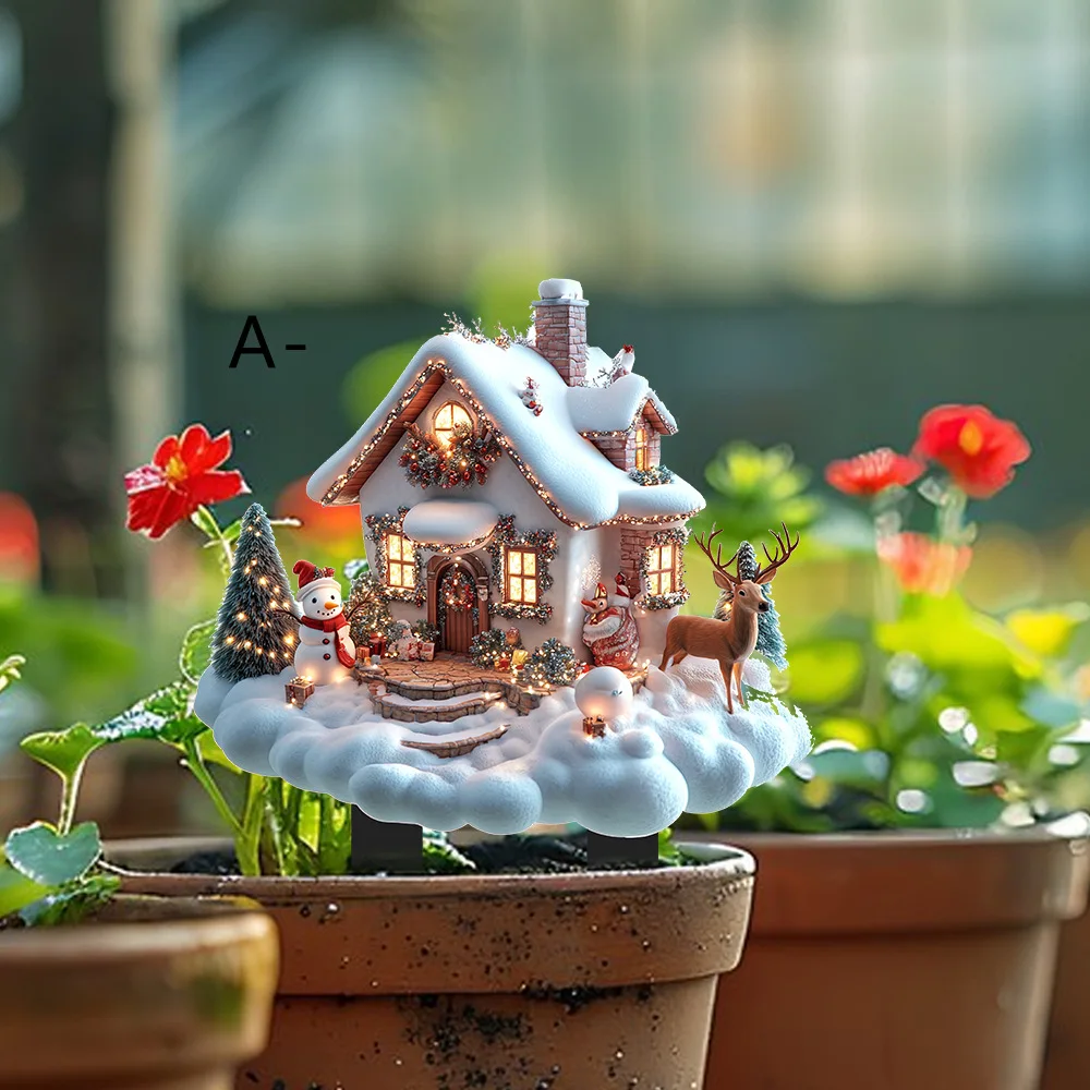 

Christmas Acrylic Yard Signs Waterproof Wear Resistant Christmas Elf House Garden Stake Snow Scene Butterfly Fairy Party Decor