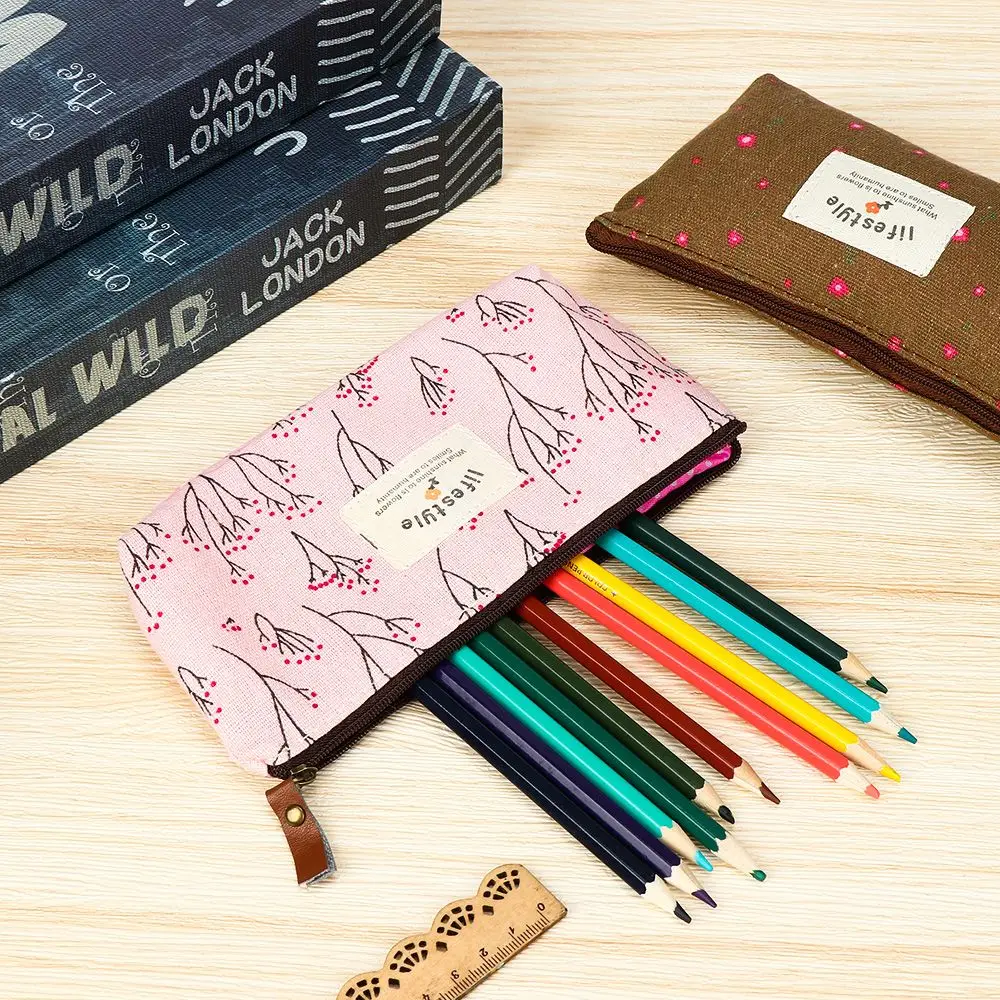 Gift Accessories School Supplies Pen Bags Stationery Bag Pastoral Floral Pencil Case Canvas Lovely