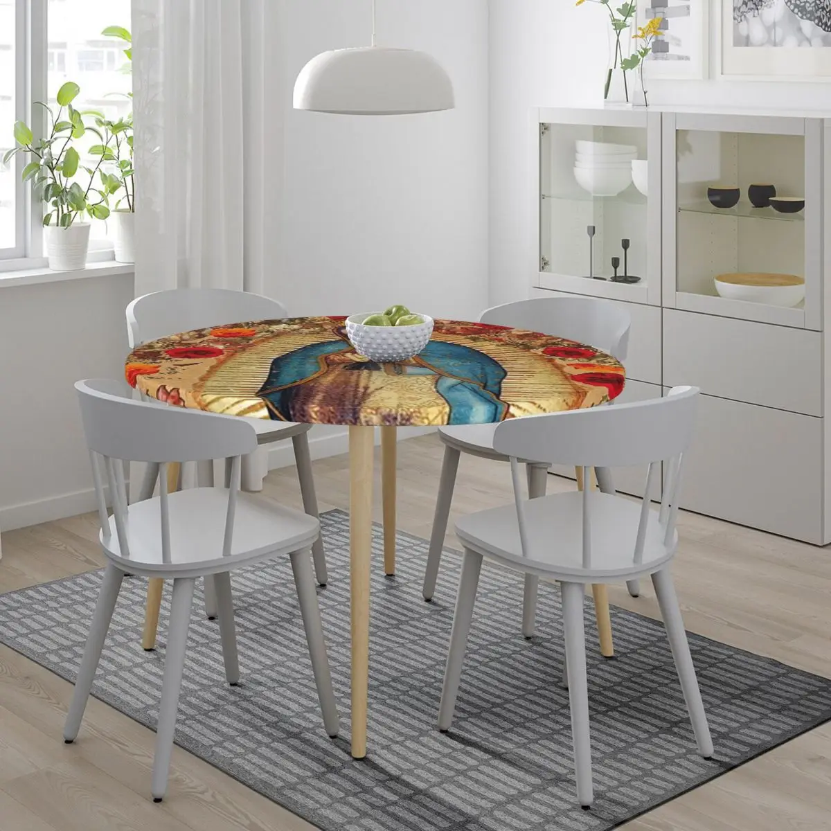 Our Lady Of Guadalupe Virgin Mary Catholic Mexic Waterproof Round Tablecloth Table Cloth for Kitchen Events Dining Table Cover