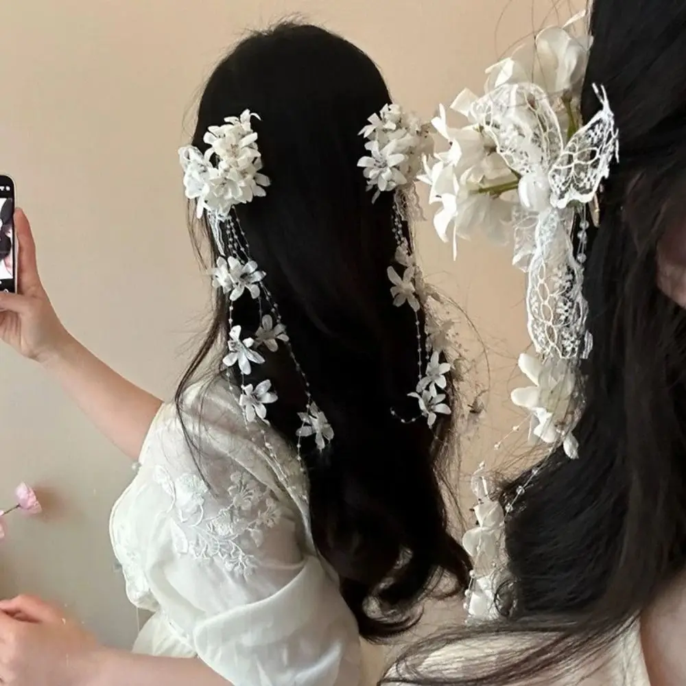 Fashion Tassel Lily Flower Hair Clip Side Clip Styling Hair Accessories Duckbill Clip Headwear Barrettes Girl