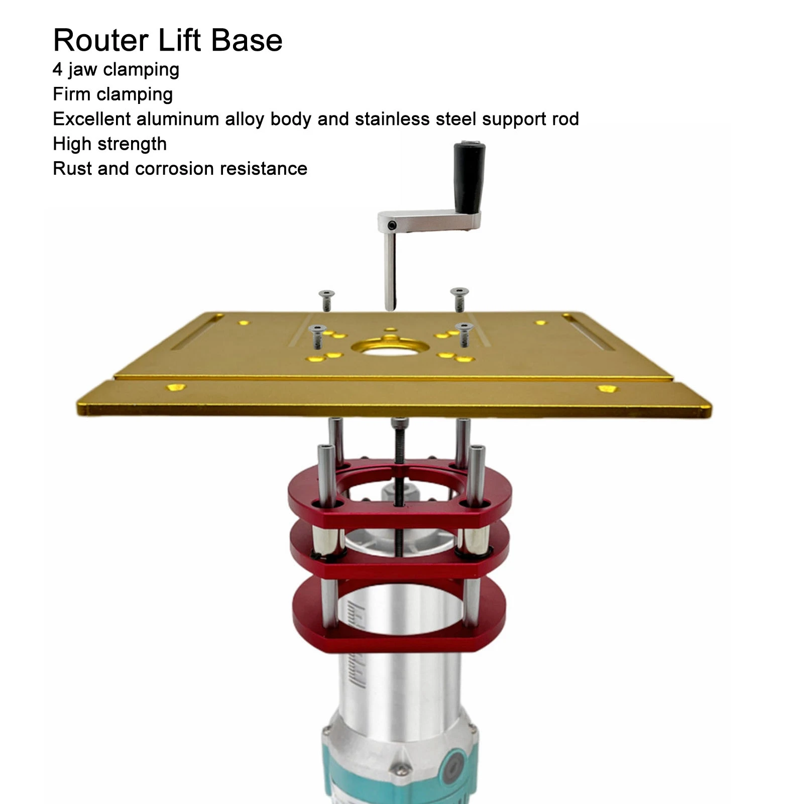 Router Lift Base Aluminum Alloy Router Table Lift Tool Stainless Steel 4 Jaw Clamping Router Table Lifting System Base