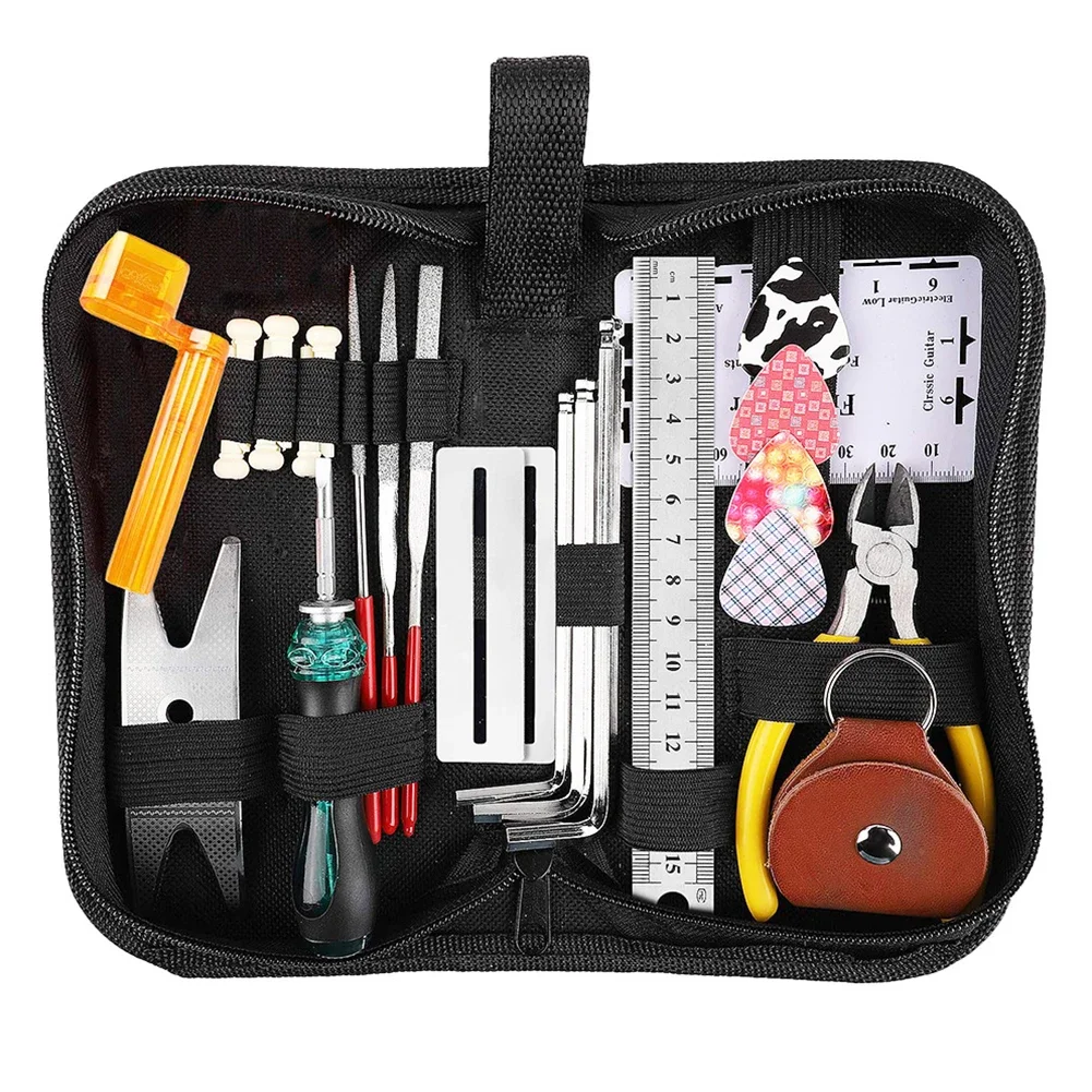 

26Pcs Guitar Repairing Tool Kit Ruler Wire Plier Files Maintenance Cleaning Set Musical Instrument Accessories Electric Guitar