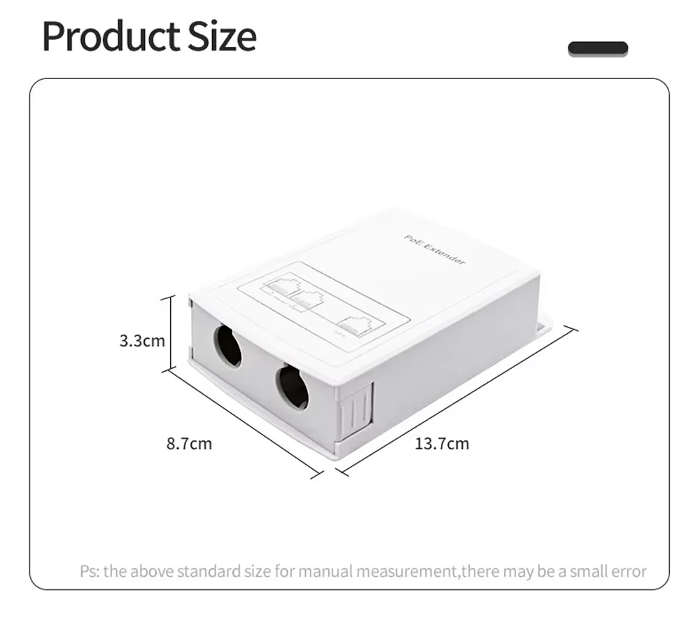 Extensor POE de 2 puertos, 100Mbps, estándar IEEE 802.3af, para cámara IP NVR, AP, IP VOICE, 100 metros de alcance