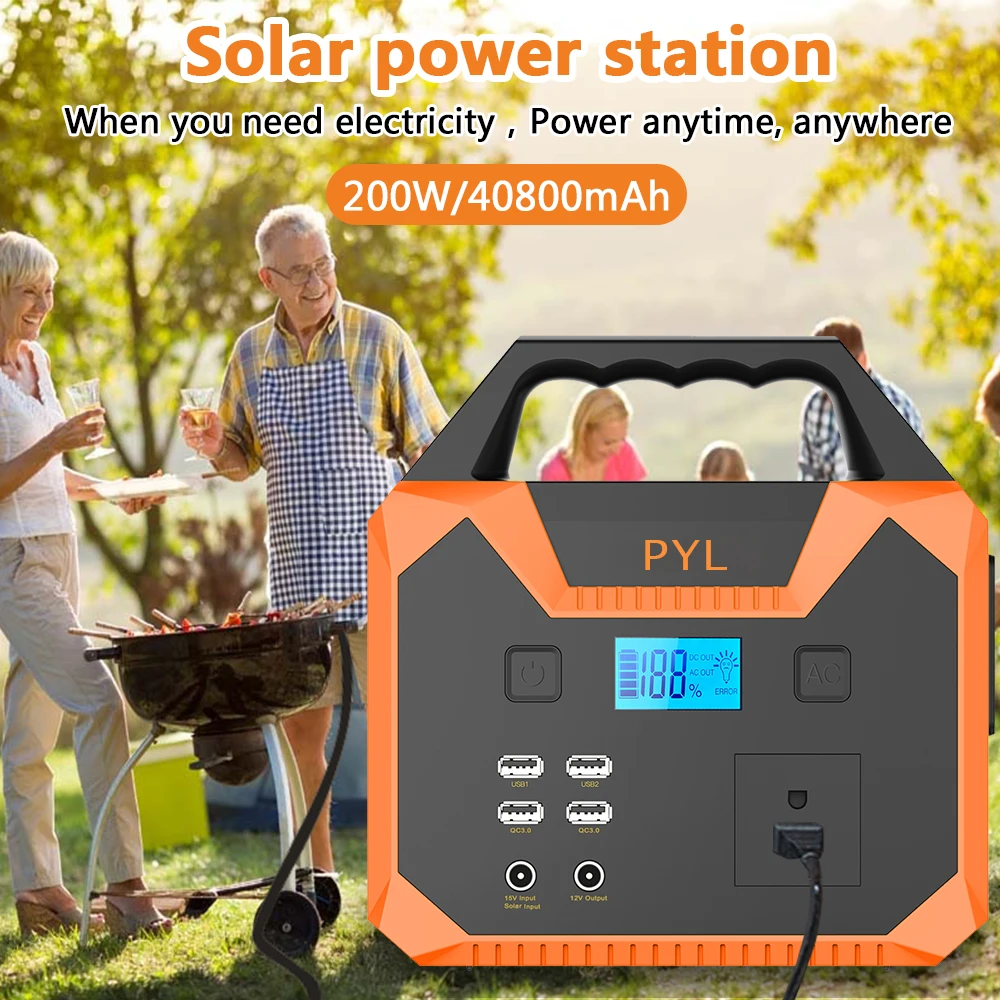 200W Portable Power Station 151Wh 220V Solar Generator 110V 40800mAh Power Supply Emergency Energy For Outdoor Camping