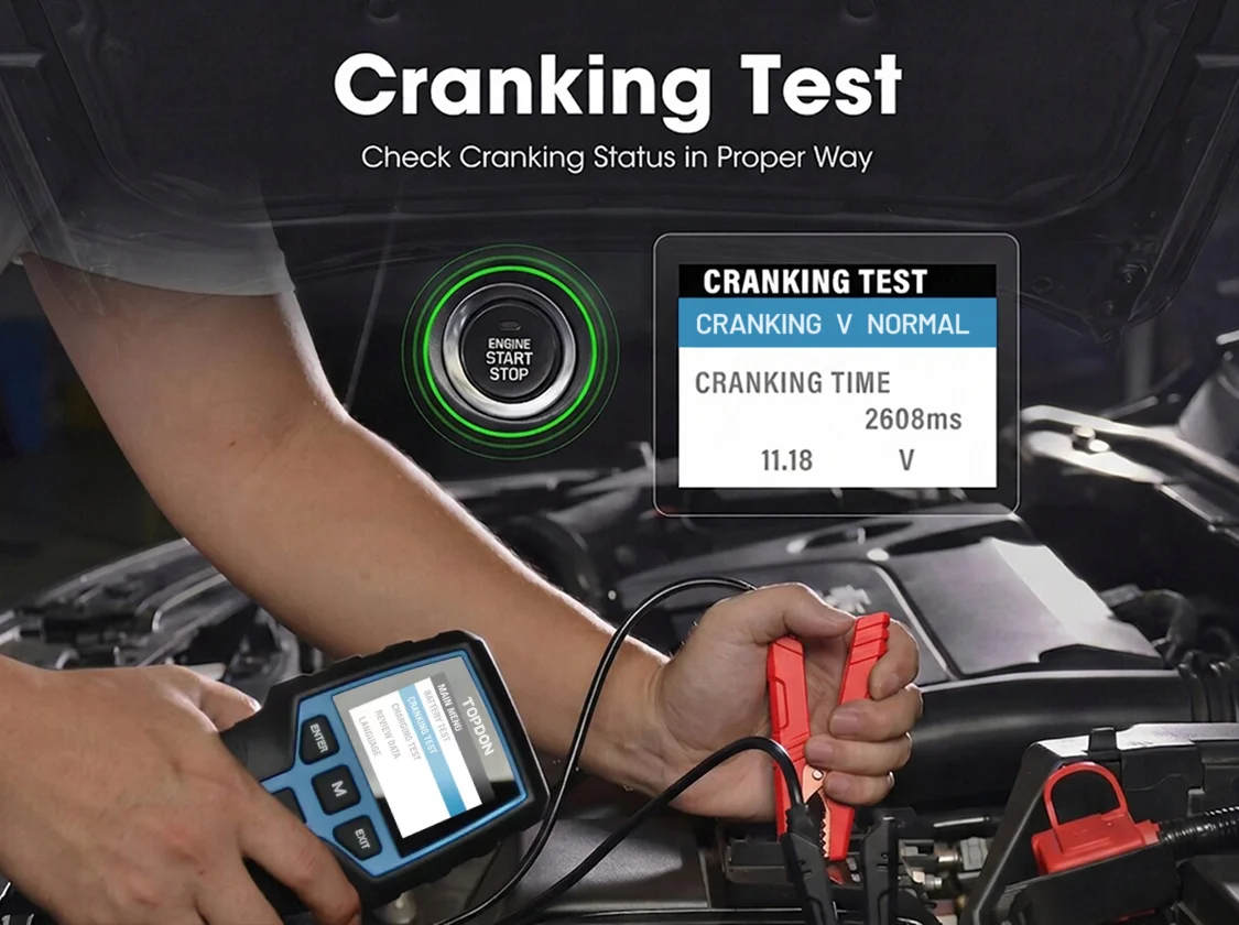 TOPDON BT200 Portable Battery Tester Charging Cranking Test Tools for Car 12V Automotive Diagnostic Battery Monitor 100-2000CCA