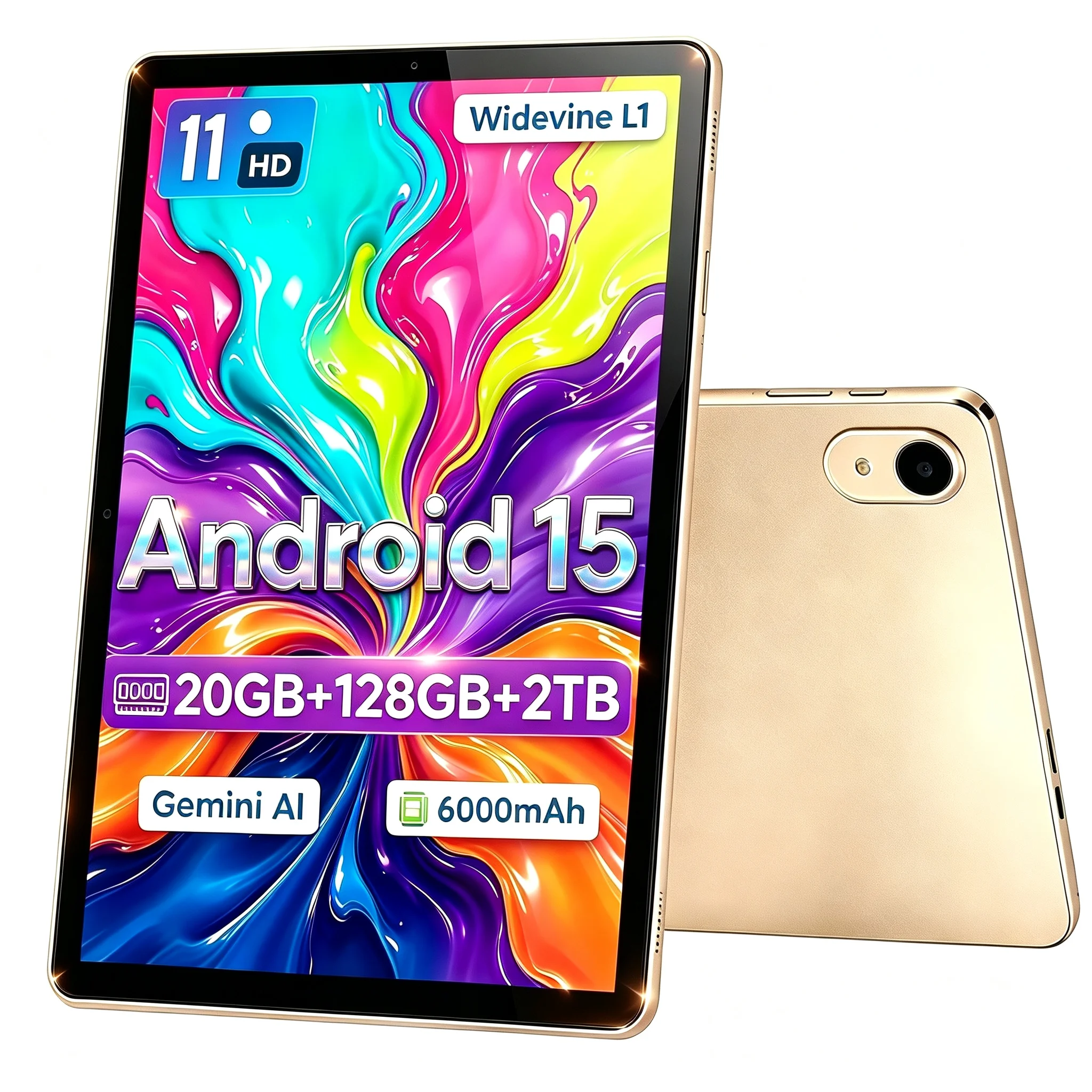11 Inch Android 15 Tablet 20GB RAM 128GB ROM 1TB Expandable Tablet PC Google GMS Certified 6000mAh Battery With Protective