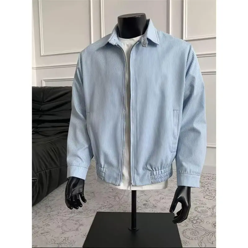 

Men's Outdoor Casual Stripe Thin Jaet Loose Breathable Sun Protection Clothing UV Protection Flip Collar Long Sve Coat