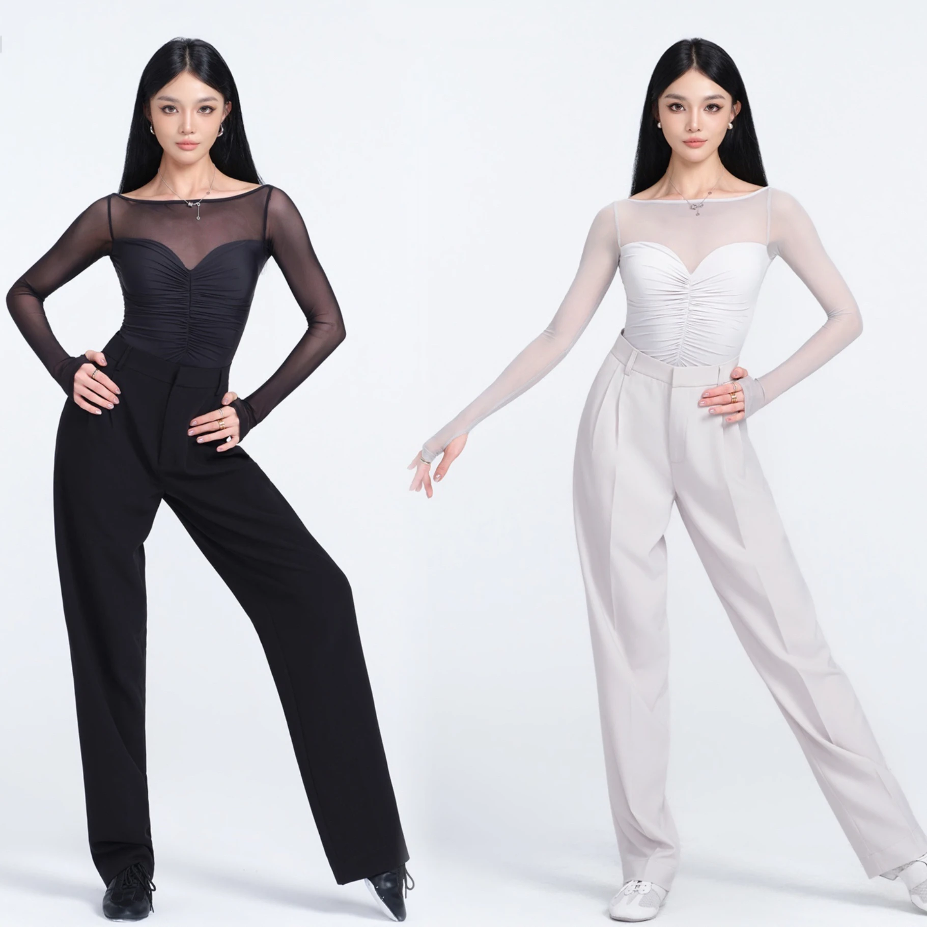 

UK Latin Dance Dress High Waisted Tapered Pants Set, Women's Professional Training Outfit, Daily Practice Wear