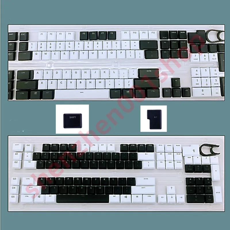 A full set 109pcs + 2pcs KeyCaps for Logitech G813 G913 G815 G915 US UK Version white and black color match each other