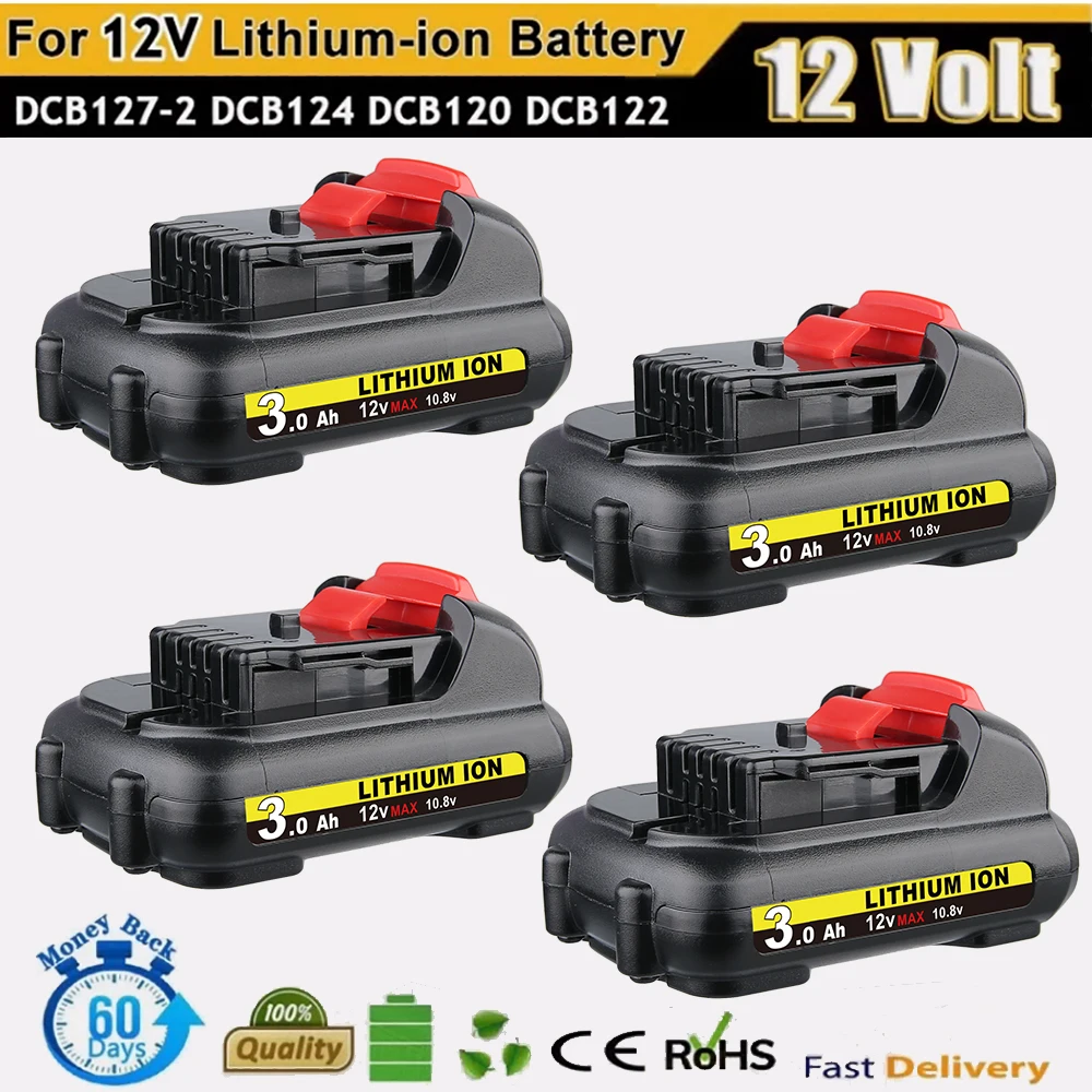 

VANON 1/2/4Pcs DCB120 3.0Ah Li-on Replace for Dewalt 12V Battery Pin Compatible with DCB121 DCB123 DCB125 DCB127 Power Tools