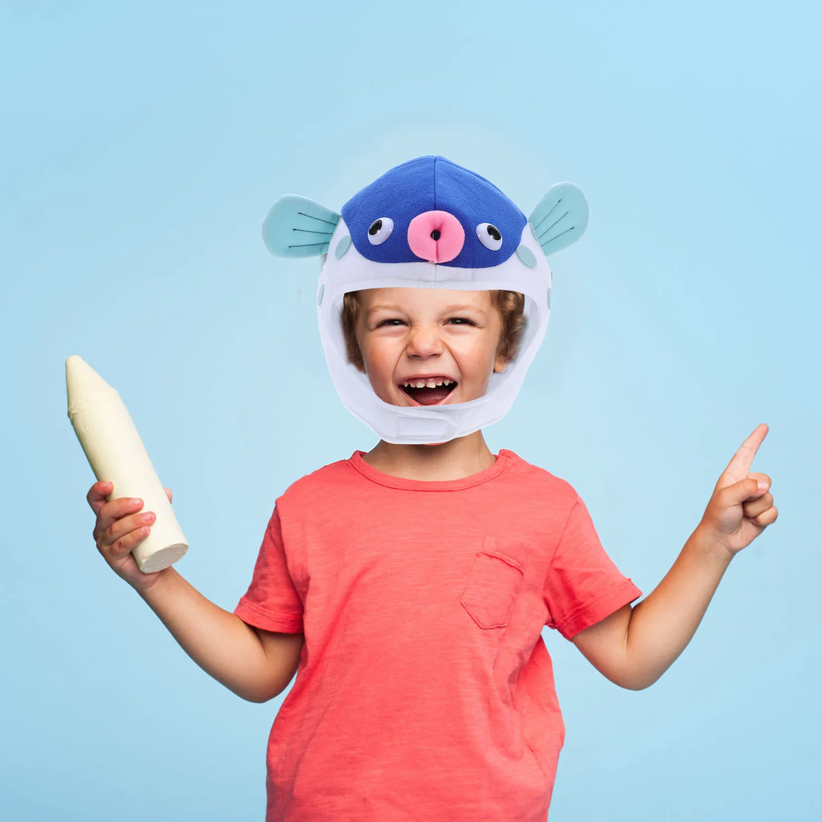 

Blue Puffer Fish Hat Adjustable Comfortable Headwear for Adult Kids Halloween Party Performance Photo Prop Accessory