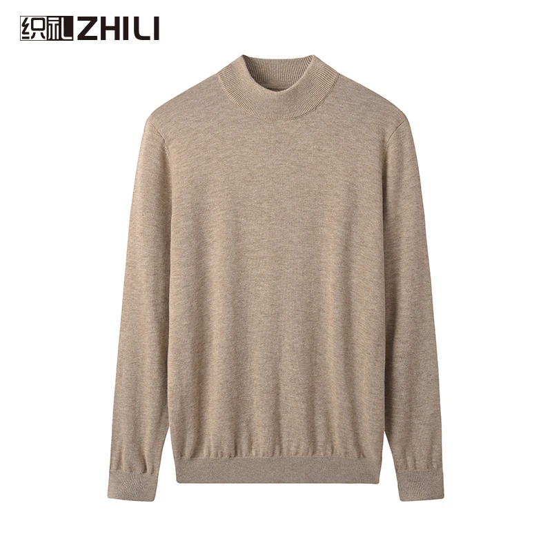 

Men's woolen sweater with warm and comfortable half high neck sweater, solid color autumn and winter top